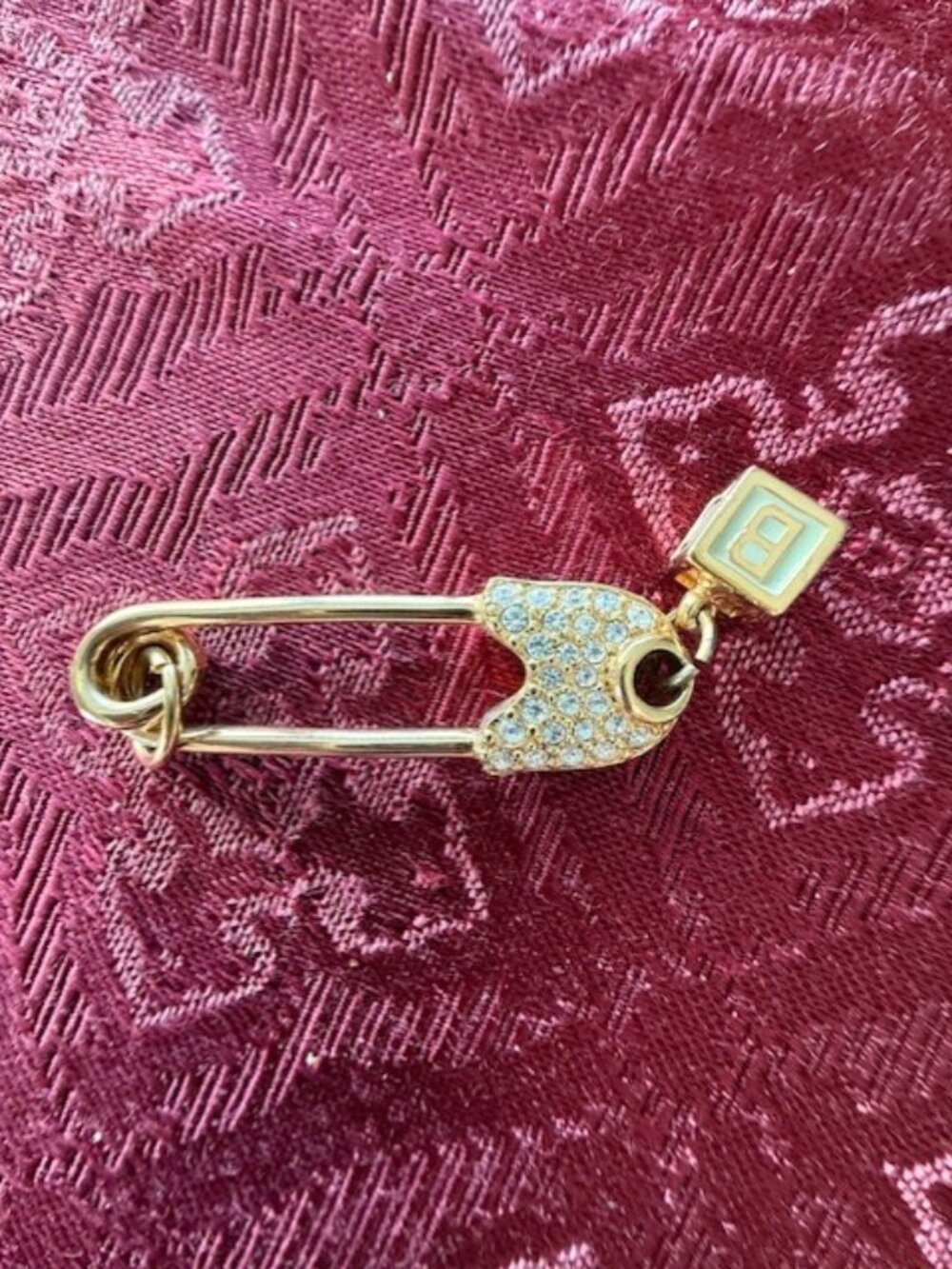 Swarovski Swan Signed Gold Tone Diaper Pendant with Enamel ABC Block